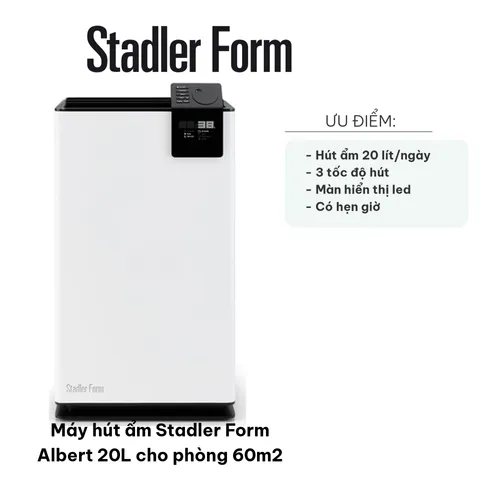 Máy Hút Ẩm Stadler Form Albert 20L - Thiết Kế Sang Trọng, Hút Ẩm Hiệu Quả cho Phòng 60m2, Công Suất 20L/ngày