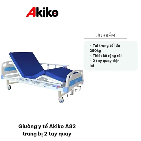 Giường y tế Akiko A82 có 2 tay quay điều chỉnh, chiều dài 195cm, tải trọng tối đa 250kg - Giảm đau nhức và thoải mái cho người dùng