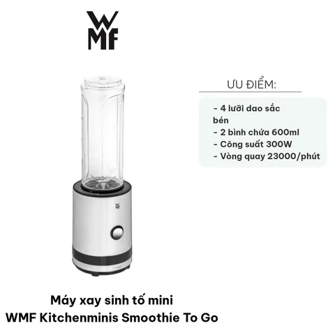 Máy Xay Sinh Tố Mini WMF Kitchenminis Smoothie To Go - Thiết Kế Gọn Nhẹ, 4 Lưỡi Dao Sắc Bén, Dung Tích 600ml, Phù Hợp Đi Làm và Tập Luyện