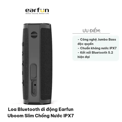 Loa Bluetooth Di Động Earfun Uboom Slim Chống Nước IPX7 - Âm Thanh 20W, Thời Gian Nghe 16 Giờ, Kết Nối Bluetooth 5.2, Dễ Mang Theo