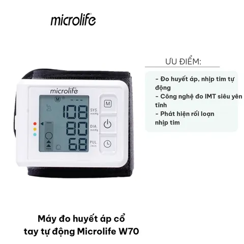 Máy Đo Huyết Áp Cổ Tay Tự Động Microlife W70 - Chính Xác Cao, Thiết Kế Gọn Nhẹ, Hỗ Trợ Nhịp Tim, Bộ Nhớ 99 Kết Quả