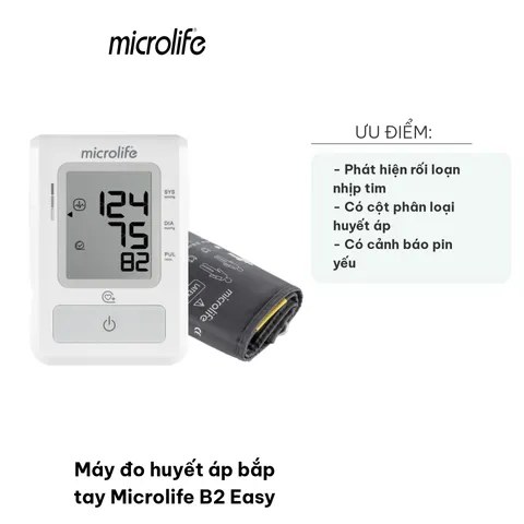 Máy Đo Huyết Áp Bắp Tay Microlife B2 Easy - Đo Nhịp Tim, Phát Hiện Rối Loạn Nhịp, Tiện Lợi Cho Sức Khỏe Gia Đình