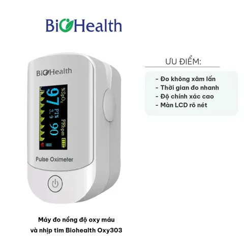 Máy Đo Nồng Độ Oxy Máu & Nhịp Tim Biohealth Oxy303 - Thiết Bị Chăm Sóc Sức Khỏe Chính Xác, Đơn Giản, Không Gây Đau