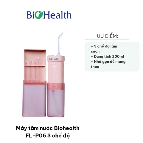 Máy Tăm Nước Biohealth FL-P06 3 Chế Độ - Vệ Sinh Răng Miệng Sâu, Dung Tích 200ml, Thiết Kế Nhỏ Gọn, Chống Nước IPX7