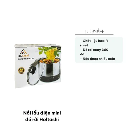 Nồi lẩu điện mini Holtashi đế rời 1.2L - Thiết kế hiện đại, inox chống rỉ, nấu đa năng tiện lợi cho mọi bữa ăn