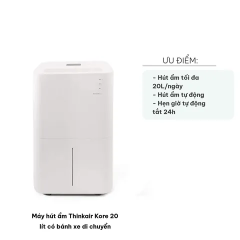 Máy Hút Ẩm Thinkair Kore 20L - Có Bánh Xe Di Chuyển, Tự Động Điều Chỉnh Độ Ẩm, Dung Tích 4L, Phù Hợp Phòng 45m2