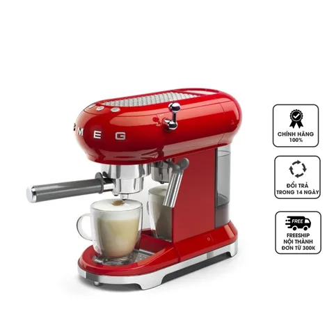 Máy Pha Cà Phê Thông Minh Smeg ECF01RDEU - Espresso Cappuccino Latte 1350W, Thiết Kế Đỏ Sang Trọng, Công Nghệ Gia Nhiệt Tiên Tiến