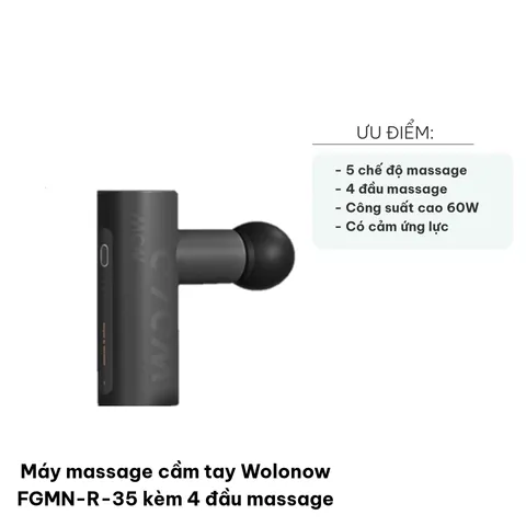 Máy massage cầm tay Wolonow FGMN-R-35 - 4 đầu massage linh hoạt, 5 chế độ, giảm căng cơ hiệu quả, thiết kế nhỏ gọn, sử dụng dễ dàng.