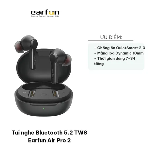 Tai Nghe Bluetooth 5.2 TWS Earfun Air Pro 2 - Chống ồn QuietSmart 2.0, Thời gian sử dụng 34 tiếng, Thiết kế Chống nước IPX5