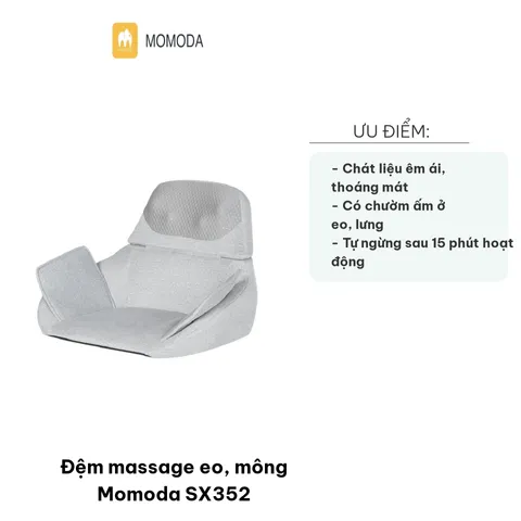 Đệm Massage Eo Mông Momoda SX352 Cao Cấp - Giảm Đau Lưng, Thư Giãn Với 4 Đầu Massage 3D Chất Liệu Thoáng Khí, Màu Xám