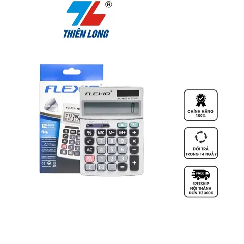 Máy Tính Cầm Tay Flexoffice FLEXIO CAL-02S - Màn Hình LCD Nghiêng, Phím ABS Lớn, Năng Lượng Pin & Ánh Sáng, Có 12 Chữ Số
