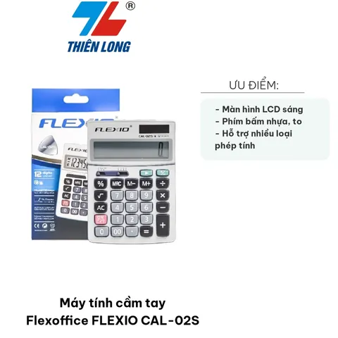 Máy Tính Cầm Tay Flexoffice FLEXIO CAL-02S - Màn Hình LCD Nghiêng, Phím ABS Lớn, Năng Lượng Pin & Ánh Sáng, Có 12 Chữ Số