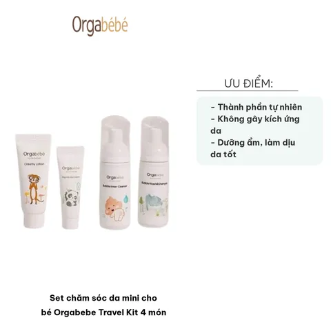 Set Chăm Sóc Da Mini Orgabebe Travel Kit 4 Món - Bọt Vệ Sinh, Sữa Tắm Gội, Kem Dưỡng Ẩm Cho Bé An Toàn Từ Sơ Sinh