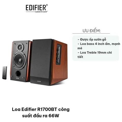 Loa Bluetooth Edifier R1700BT - Công Suất 66W, Bass Mạnh Mẽ, Treble Chi Tiết, Kết Nối Bluetooth, Gỗ Cổ Điển, Âm Thanh Chân Thực