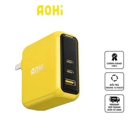 Củ Sạc Nhanh AOHi Magcube PD 140W - 3 Cổng USB (2C + 1A) Công Nghệ GaN+ Tỏa Nhiệt Thấp, Sạc Nhanh Đa Dụng Cho Điện Thoại và Thiết Bị điện tử