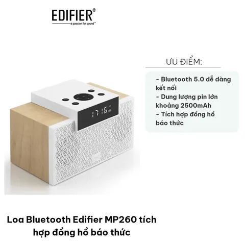 Loa Bluetooth Edifier MP260 tích hợp đồng hồ báo thức - Thiết kế hiện đại, âm thanh sống động, kết nối Bluetooth 5.0 dễ dàng