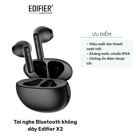 Tai nghe Bluetooth không dây Edifier X2 - Thiết kế nhỏ gọn, âm thanh vượt trội, thời gian sử dụng 28 giờ, kháng nước IP54