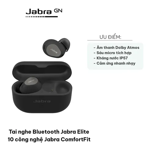 Tai nghe Bluetooth Jabra Elite 10 - Công nghệ ComfortFit, Kháng nước IP57, Thời gian sử dụng 27 giờ, Âm thanh Dolby Atmos, Chống ồn ANC
