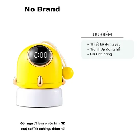 Đèn Ngủ Bàn Chiếu Hình 3D Ngộ Nghĩnh Tích Hợp Đồng Hồ - Đèn Hình Tên Lửa Có 6 Hình Chiếu Dễ Thương, Quà Tặng Thú Vị