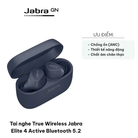 Tai nghe True Wireless Jabra Elite 4 Active - Bluetooth 5.2, Chống Nước IP57, Thời Gian Sử Dụng 28 Giờ, Khử Ồn ANC, Âm Thanh Chất Lượng Cao