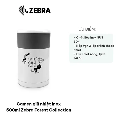 Hộp Cơm Giữ Nhiệt Inox 500ml Zebra Forest Collection - Thiết Kế Hiện Đại, Giữ Nhiệt Đến 6 Giờ, 2 Màu Đen và Trắng