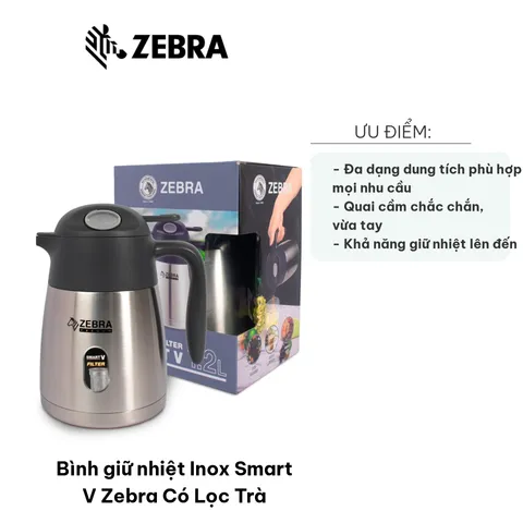 Bình Giữ Nhiệt Inox Smart V Zebra Có Lọc Trà - Phiên Bản Dung Tích 1.2L, 1.5L, 2L, Giữ Nhiệt 12 Giờ, Bình Thủy Tinh Thời Trang, Tặng Bạn Bè