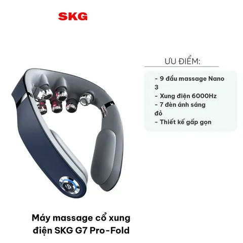Máy massage cổ xung điện SKG G7 Pro-Fold - Thiết bị massage hiện đại, 9 đầu massage độc lập, 6000Hz, đa chế độ massage và nén nhiệt nóng