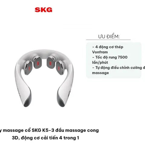 Máy Massage Cổ SKG K5-3 4 trong 1 - Đầu Massage Cong 3D Với Công Nghệ Rung, Xung, Ánh Sáng Đỏ & Chườm Nhiệt Ép Nhẹ Thư Giãn Cổ