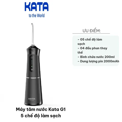 Máy tăm nước Kata G1 - Máy làm sạch răng miệng 5 chế độ, 4 đầu phun, công nghệ chống rò nước, bảo vệ nướu cho cả gia đình