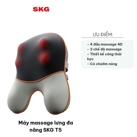 Máy Massage Lưng Đa Năng SKG T5 - Hỗ Trợ Giảm Đau Nhức, Chườm Nóng Hiện Đại, Thiết Kế Không Dây, 3 Chế Độ Massage Ổn Định