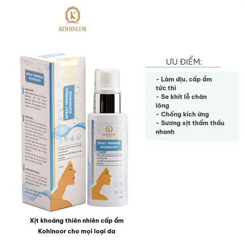 Xịt Khoáng Cấp Ẩm Thiên Nhiên Kohinoor 100ml - Phù Hợp Mọi Loại Da, Dưỡng Ẩm, Làm Dịu, Kích Thích Sự Thoải Mái, Bảo Vệ Da 24/7