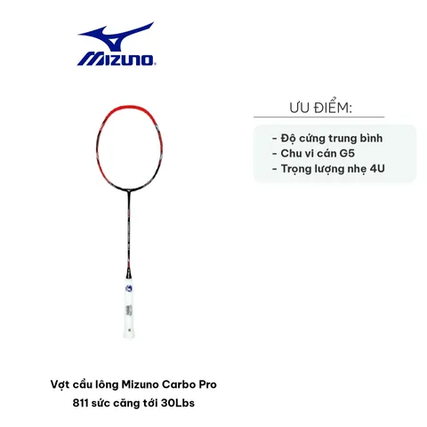 Vợt cầu lông Mizuno Carbo Pro 811 - Độ căng 30Lbs, Thiết kế công nghệ cao, Chất liệu Carbon bền chắc, Đầu nặng hỗ trợ smash mạnh mẽ