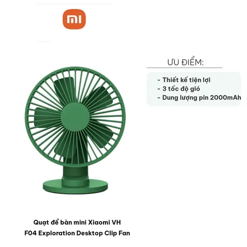 Quạt Để Bàn Mini Xiaomi VH F04 - Quạt Kẹp Di Động, Có Pin 2000mAh, 3 Tốc Độ Gió, Thiết Kế Gọn Nhẹ, Thích Hợp Cho Văn Phòng, Gia Đình