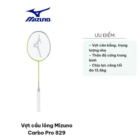 Vợt cầu lông Mizuno Carbo Pro 829 - Trọng lượng nhẹ 84g, điểm cân bằng 295mm, màu xanh neon, dành cho người chơi cầu lông chuyên nghiệp