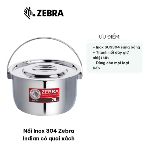 Nồi Inox 304 Zebra Indian 20cm/22cm Có Quai Xách - Nồi Nấu Bền Đẹp, Chất Liệu Cao Cấp, Tiện Lợi Cho Mọi Nhà Bếp