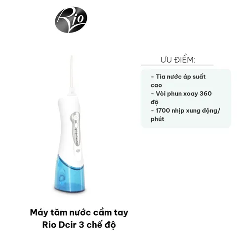 Máy tăm nước cầm tay Rio Dcir - 3 chế độ phun 360 độ, làm sạch răng miệng nhanh chóng, sạc USB, chống nước IPX7, nhẹ nhàng và thuận tiện mang theo