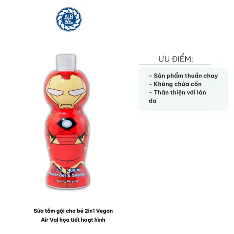Sữa Tắm Gội Cho Bé 2in1 Vegan Air Val Họa Tiết Hoạt Hình - An Toàn, Không Cay Mắt, Thân Thiện Với Da, Dung Tích 400ml