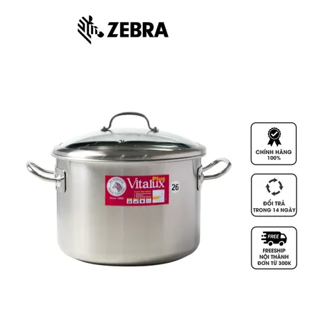 Nồi hầm Inox Zebra Vitalux 3 đáy nắp kính - Chất liệu Inox an toàn, thiết kế bền bỉ, dung tích từ 9.5L đến 18.5L, nấu ăn đa năng