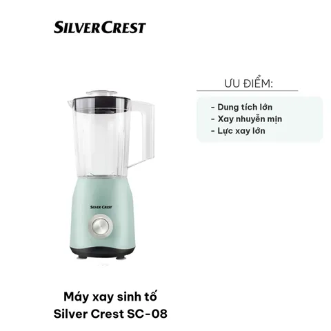 Máy Xay Sinh Tố Silver Crest SC-08 1500W - Cối 1.5L, Lưỡi Dao Bằng Thép Không Gỉ, Xay Trái Cây và Rau Củ Nhuyễn Mịn