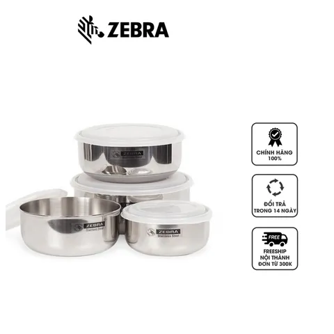 Bộ 4 Thố Inox 304 Zebra Thái Lan Có Nắp Đậy - Dụng Cụ Đựng Thực Phẩm Cao Cấp, An Toàn Sức Khỏe, Thích Hợp Cho Nấu Ăn và Trộn Salad