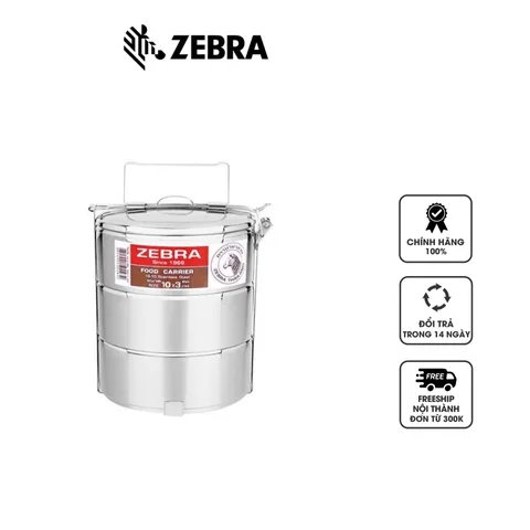 Camen inox 304 Zebra 3 tầng 150103 - Thùng đựng thực phẩm có nắp, quai cầm chắc chắn, tiện lợi dùng hằng ngày