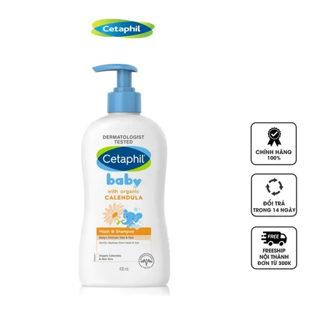Sữa Tắm Gội Trẻ Em Cetaphil Baby 400ml - Chứa Hoa Cúc Hữu Cơ, Dịu Nhẹ, Không Kích Ứng, An Toàn Cho Da Nhạy Cảm.