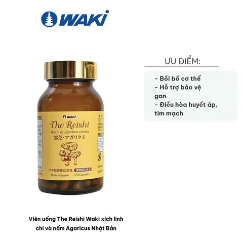 Viên uống The Reishi Waki xích linh chi và nấm Agaricus Nhật Bản - Hỗ trợ bồi bổ sức khỏe, tăng cường miễn dịch, bảo vệ gan, 120 viên