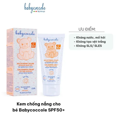 Kem Chống Nắng Dành Cho Bé Babycoccole SPF50+ - An Toàn Từ Thiên Nhiên, Không Paraben, Dưỡng Ẩm, Chống Nước - 75ml