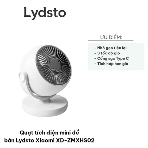 Quạt Tích Điện Mini Để Bàn Lydsto Xiaomi XD-ZMXHS02 - 3 Tốc Độ Gió, Thiết Kế Nhỏ Gọn, Hẹn Giờ Tiện Lợi, Ổn Định và Im Lặng, Thích Hợp Làm Quà Tặng