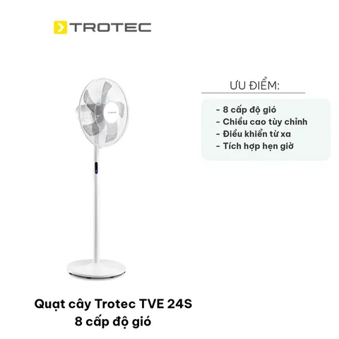 Quạt Cây Trotec TVE 24S - Quạt Điều Chỉnh Chiều Cao 70-130cm, 8 Cấp Độ Gió, Điều Khiển Từ Xa, Tiết Kiệm Năng Lượng