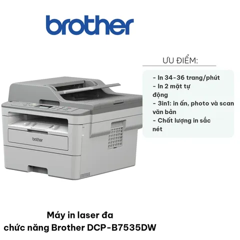 Máy in laser đa chức năng Brother DCP-B7535DW - In, Photo, Scan tốc độ cao 34-36 trang/phút, kết nối Wifi, tiết kiệm chi phí văn phòng