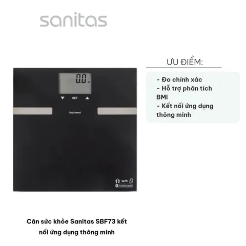 Cân Sức Khỏe Sanitas SBF73 Kết Nối Ứng Dụng Thông Minh - Theo Dõi Trọng Lượng, Chỉ Số Sức Khỏe, Phân Tích BMI, Hỗ Trợ Đến 8 Người Dùng