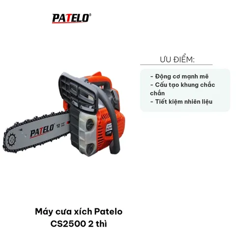 Máy Cưa Xích Patelo CS2500 2 Thì - Dễ Khởi Động, Tiết Kiệm Nhiên Liệu, Lý Tưởng Cho Đốn Cây Và Xẻ Gỗ