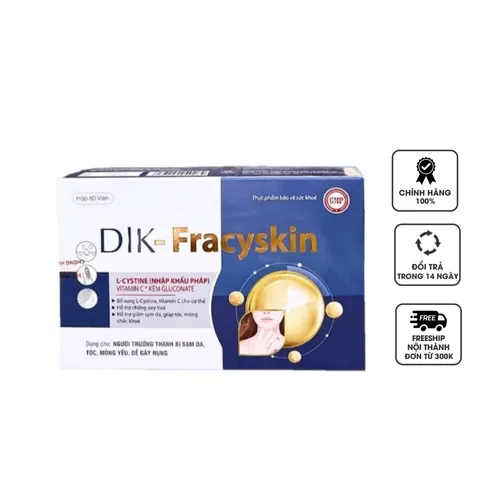 Viên uống Dik-Fracyskin - Hỗ trợ đẹp da, tóc, móng chắc khỏe với L-cystine, vitamin C, kẽm gluconate - Hộp 60 viên